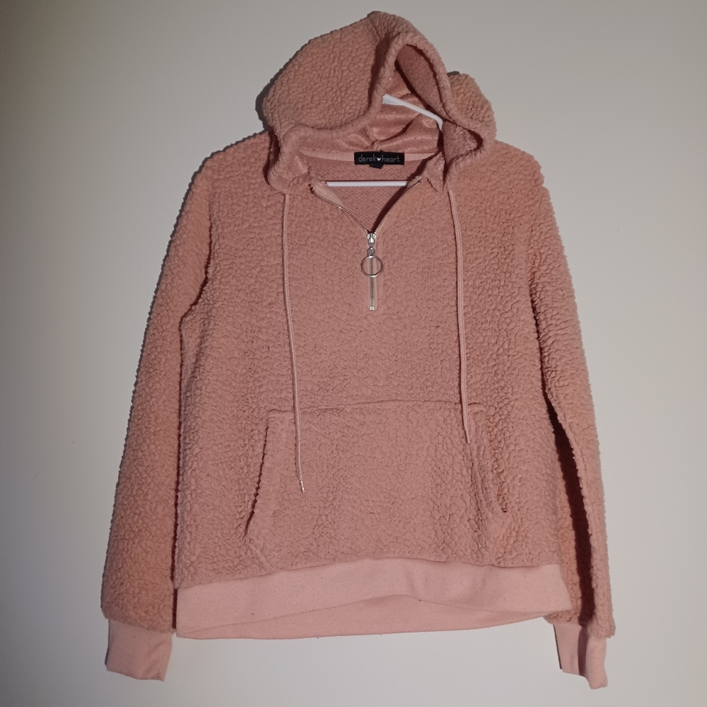 Pink Fuzzy Sweater with Hood & Pocket